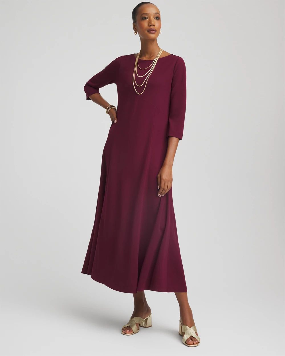 む様mame Crepe Wide Neck Classic Dress 36 Seamed Crepe Maxi Dress | Chico's